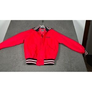 Butwin Vtg Red Varsity Bomber Jacket Mark Embroidered Letterman Coon Rapids